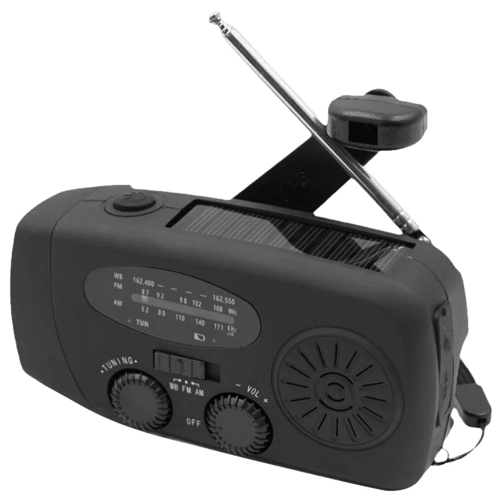Portable Emergency Crank Radio FM/AM/WB Weather Radio with LED Flashlight Multifunctional Solar Power Radio for Outdoor Survival