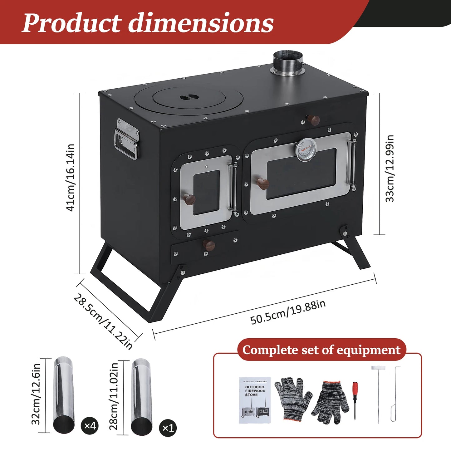 Hot Tent Stove with Chimney Pipe Stainless Wood Burning Stove with Oven for Outdoor Heating & Cooking Ice Fishing Hunting