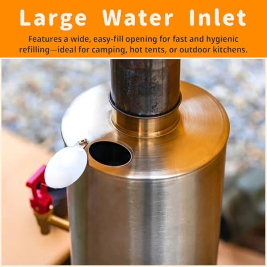 Camping Tent Stove Water Tank Chimney Water Tank 304 Stainless Steel Water Tank for Wood Stove Pipe Diameter 6cm/ 2.36in 3L Cap