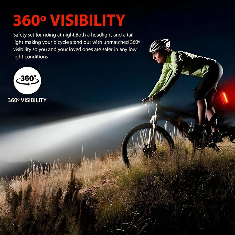 2PCS USB Rechargeable Bike Light Set Front Light with Taillight Easy to Install 3 Modes Bicycle Accessories for the Bicycle