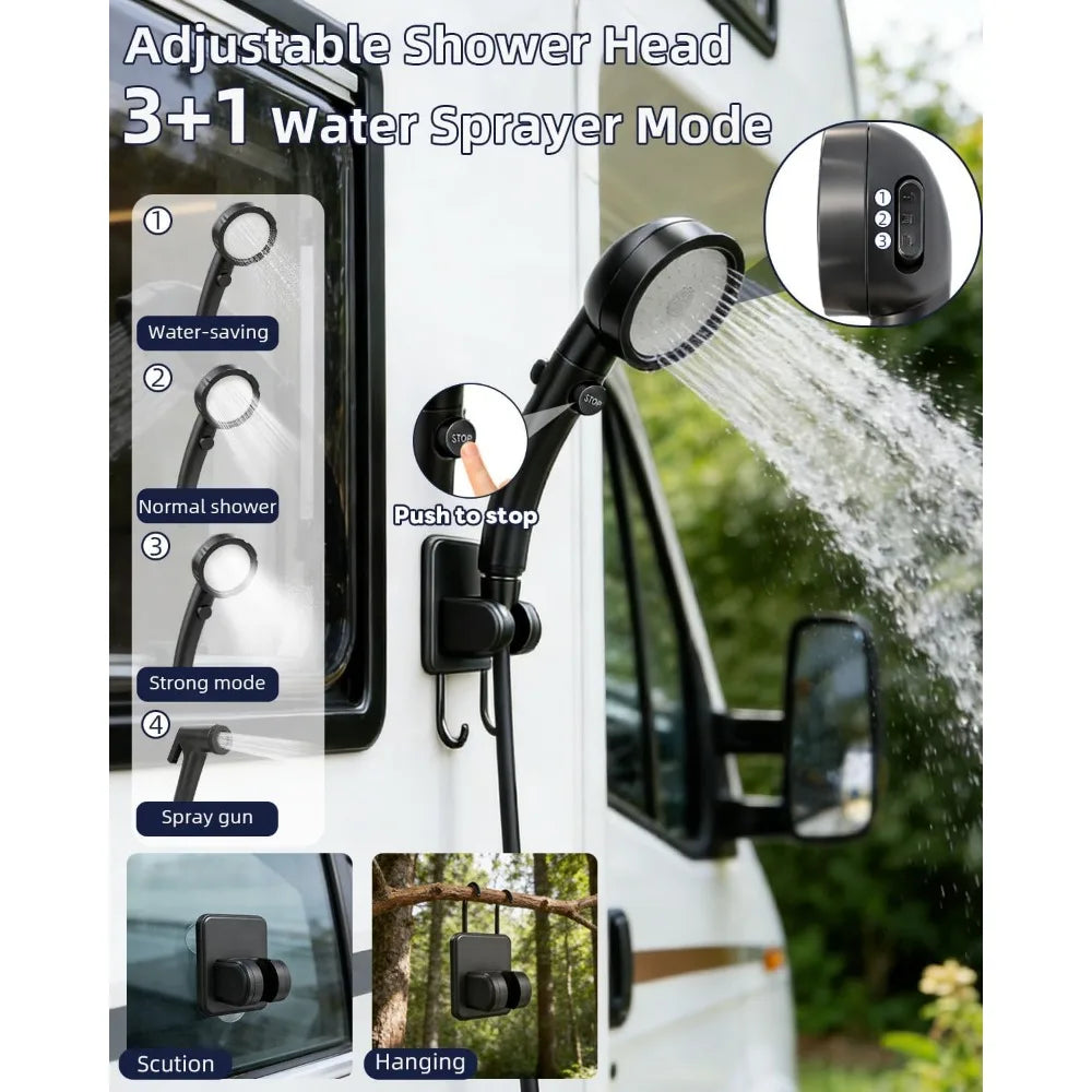 Portable Heated Camping Shower 6000mAh Rechargeable Pump 3 Spray Modes 5 Gal Foldable Bucket Travel RV Pet Car