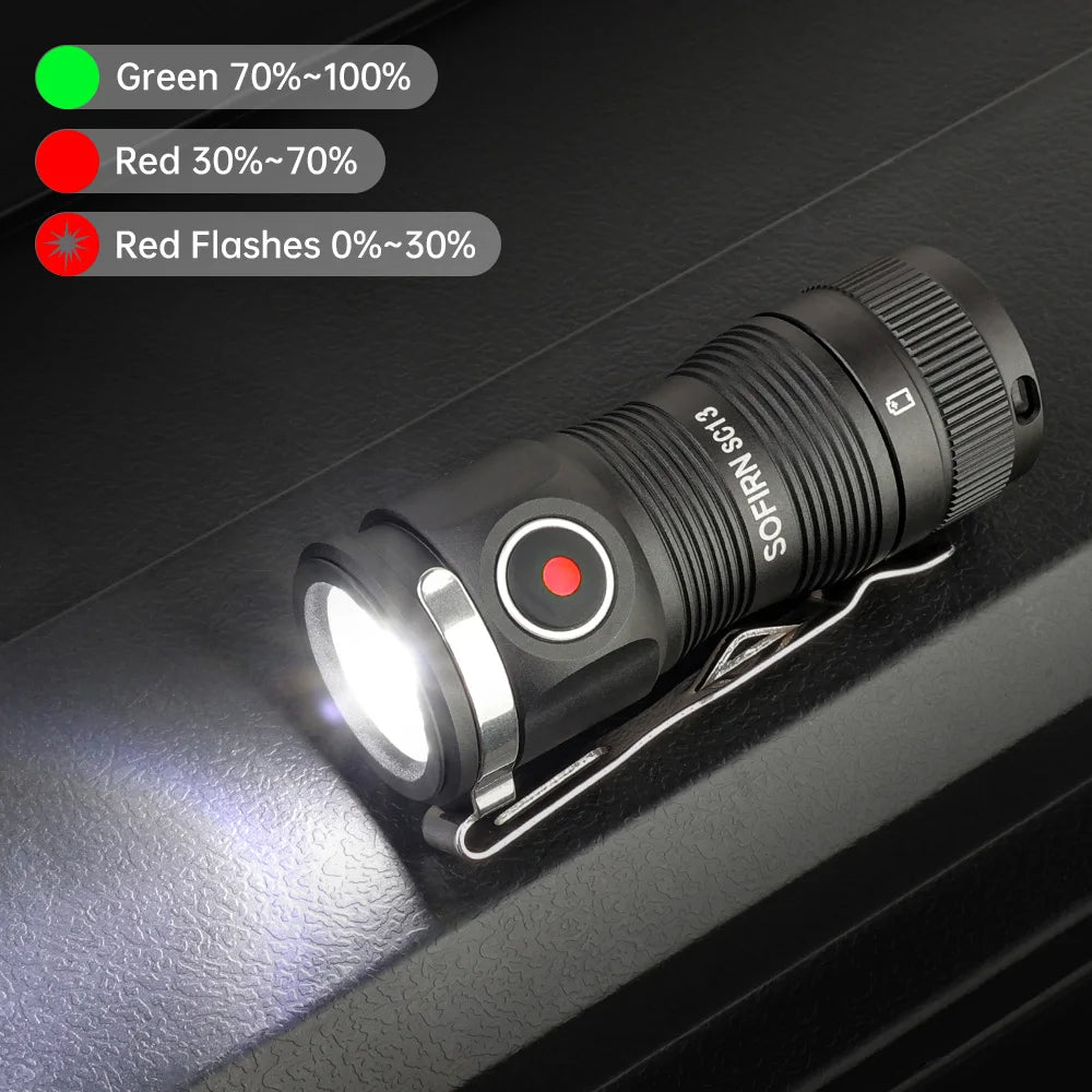 SOFIRN SC13 Black Green 519A/SST40 LED 1300lm Mini Tactical 18350 Flashlight 6000K Keychain Emergency Torch