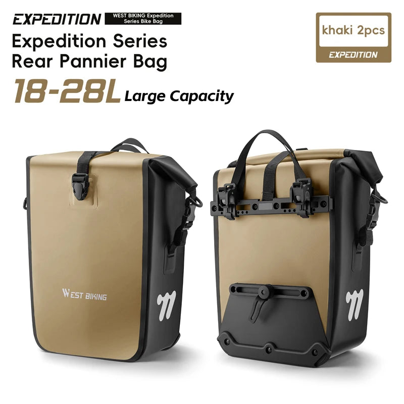 WEST BIKING Bike Pannier Bag 18-28L Full Waterproof Travel Bicycle Rear Seat Trunk Quick Release Buckle Cycling Bag Bike Access
