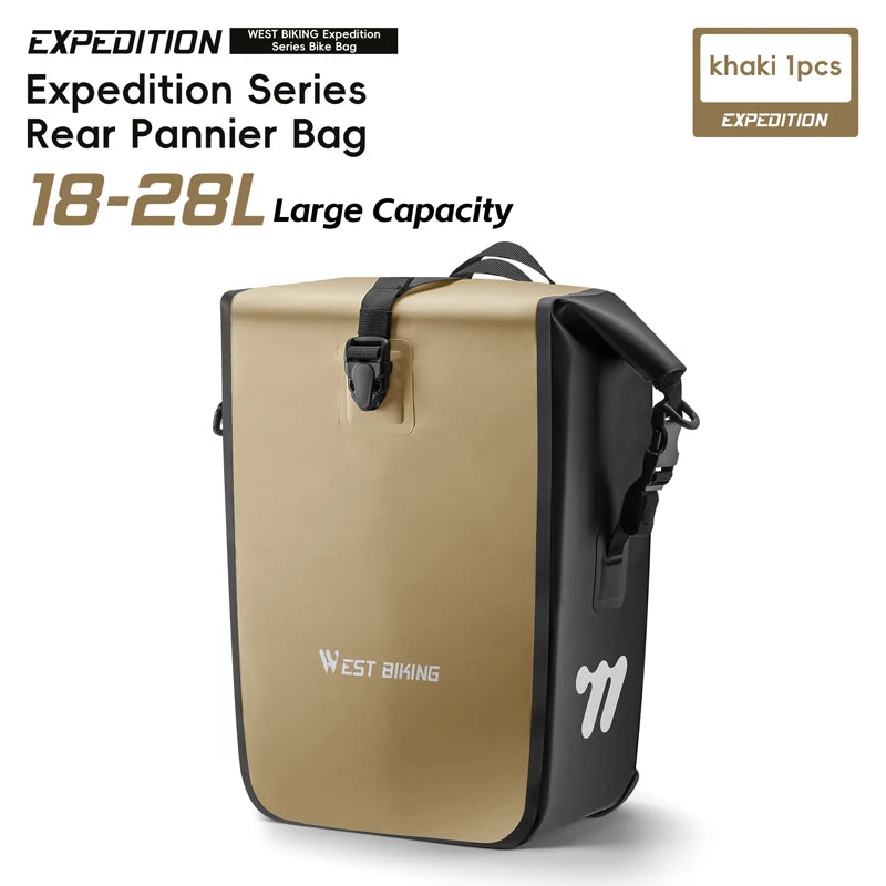 WEST BIKING Bike Pannier Bag 18-28L Full Waterproof Travel Bicycle Rear Seat Trunk Quick Release Buckle Cycling Bag Bike Access