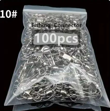 100Pcs Ball Bearing Snap Swivels Swivels Fishing Tackle with Safety Interlock Snap Saltwater Freshwater Stainless Fishing Tackle