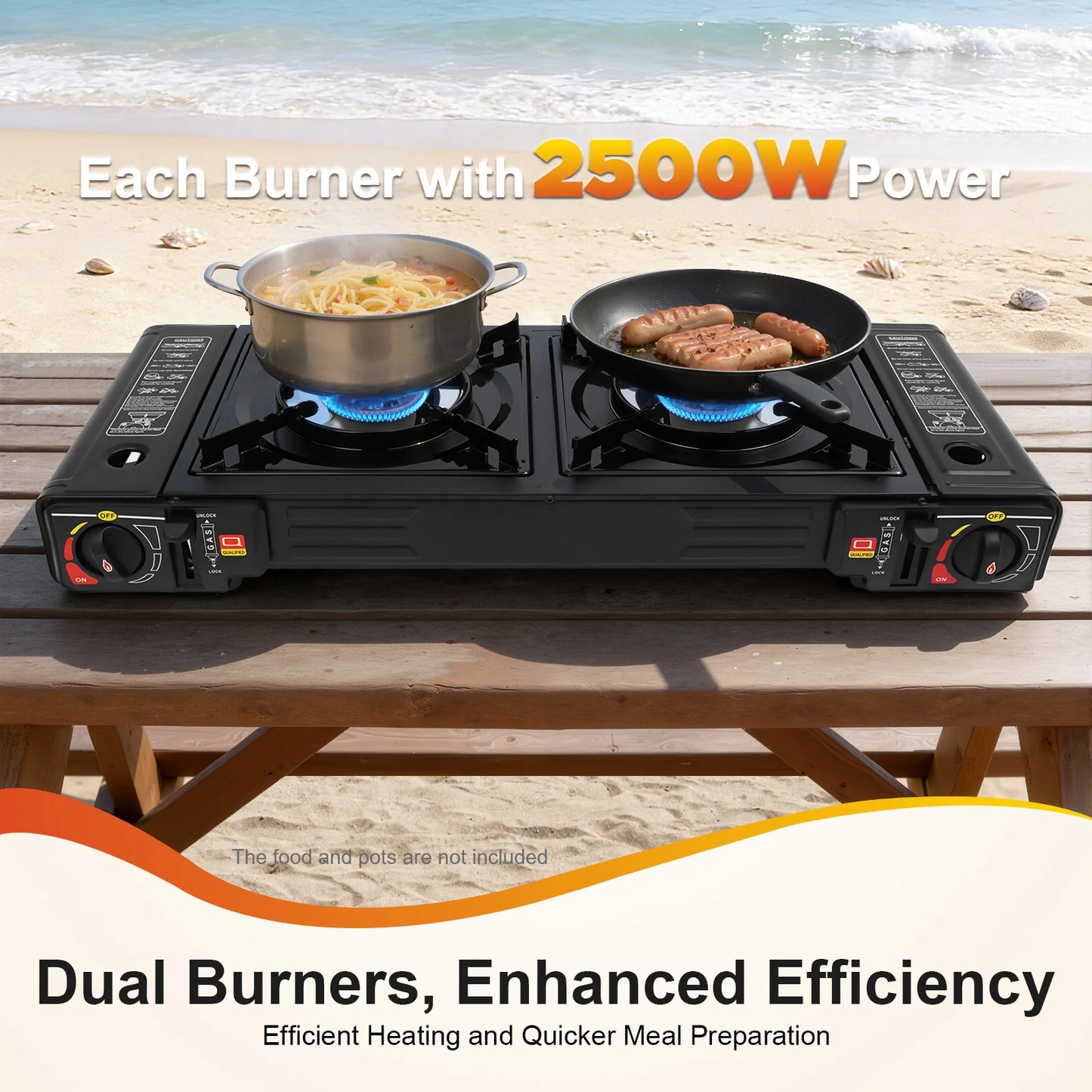 Gas Camping Stove and Grill Pan Set| 2500W 2-Burner Butane or LPG Outdoor Stove w/ Overpressure Protection