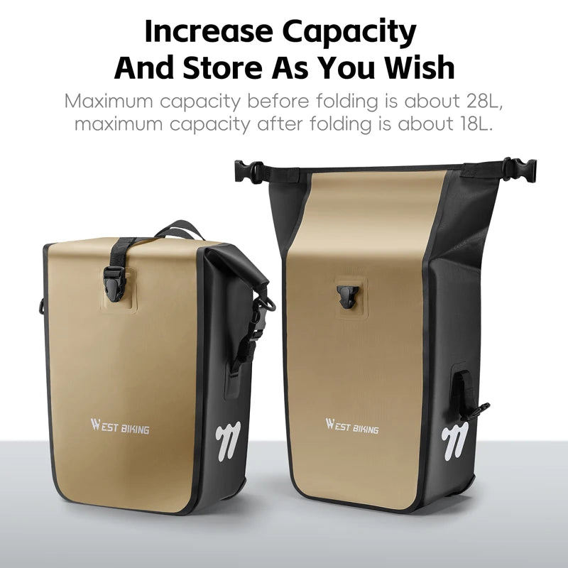 WEST BIKING Bike Pannier Bag 18-28L Full Waterproof Travel Bicycle Rear Seat Trunk Quick Release Buckle Cycling Bag Bike Access