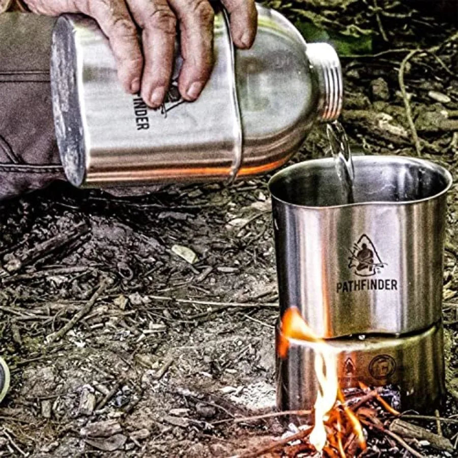 Metal Canteen Cooking Set - Survival Gear - Camping Essentials Mess Kit - Military Grade Outdoor Eating Kit - Hiking and Trail