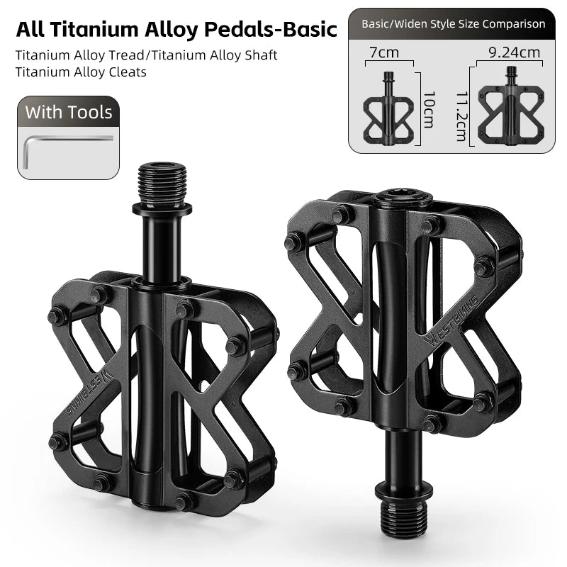 WEST BIKING All Titanium Alloy Bicycle Pedals 3 Bearings Racing Pedal Lightweight Cycling Flat Pedal MTB Road Bike Accessories