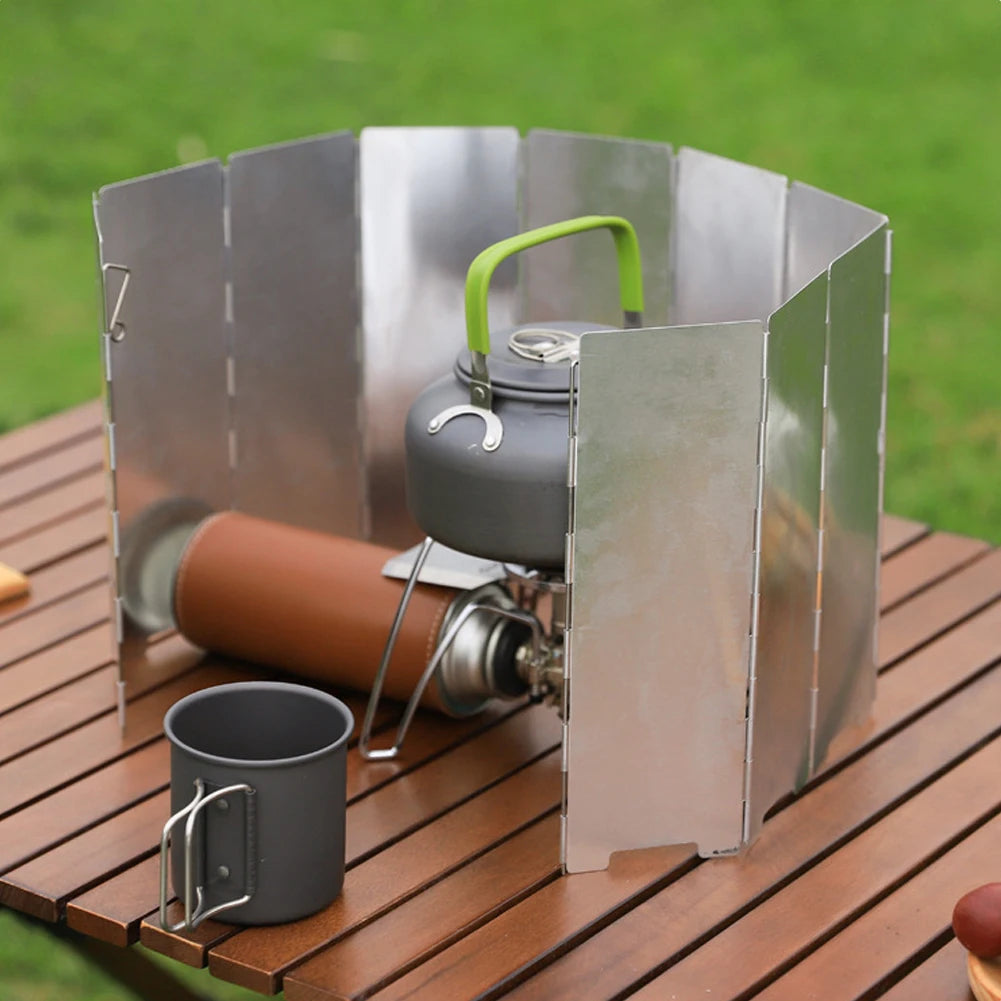 10 Plates Foldable Camping Picnic Cooking Burner Windproof Screen Gas Stove Wind Shield Aluminum Ultralight Outdoor Wind Shield