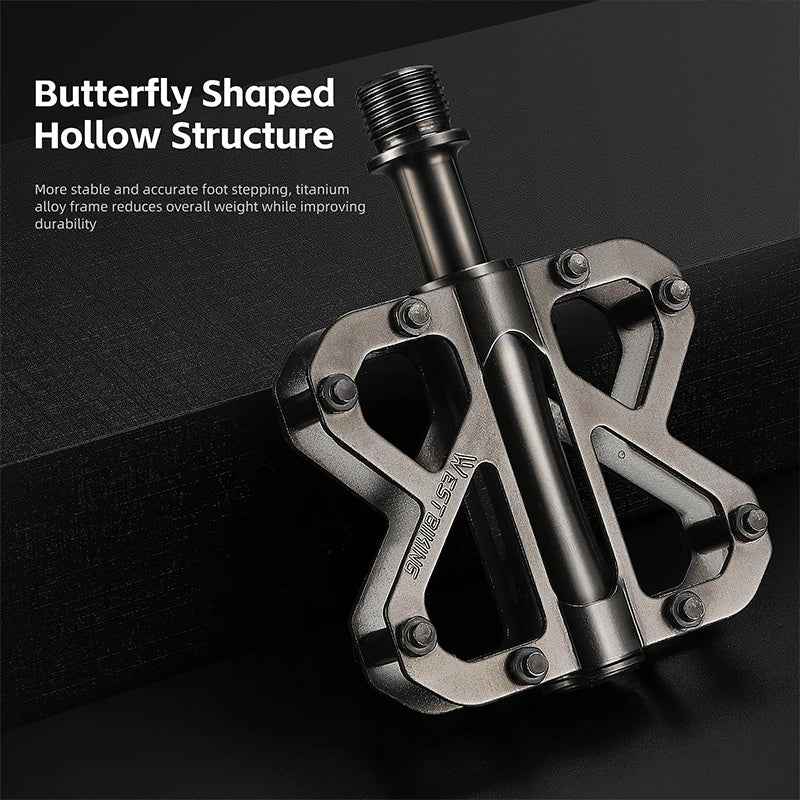 WEST BIKING All Titanium Alloy Bicycle Pedals 3 Bearings Racing Pedal Lightweight Cycling Flat Pedal MTB Road Bike Accessories