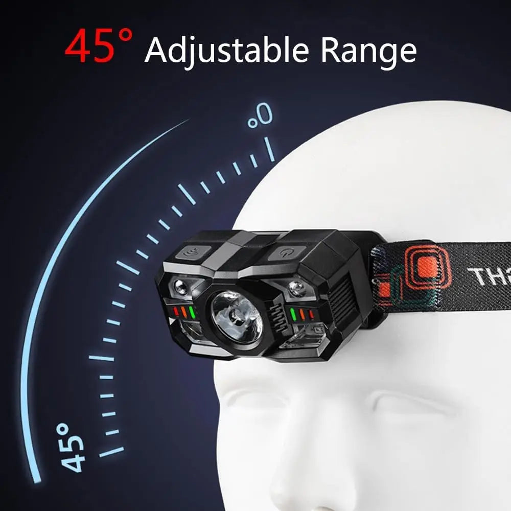 Rechargeable Headlamp Motion Sensor LED Headlight Red Light Super Bright Fishing Light Head Flashlight Camping Outdoor Head Lamp