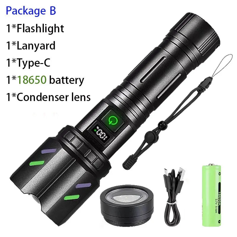 Ultra Powerful Lamp With 5 Modes Super High Power Rechargeable Flashlight Outdoor Lantern Camping Flashlights Can Make Fire