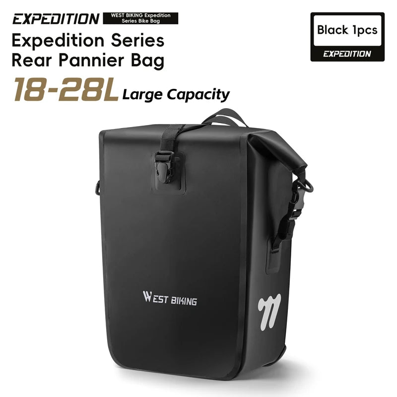 WEST BIKING Bike Pannier Bag 18-28L Full Waterproof Travel Bicycle Rear Seat Trunk Quick Release Buckle Cycling Bag Bike Access