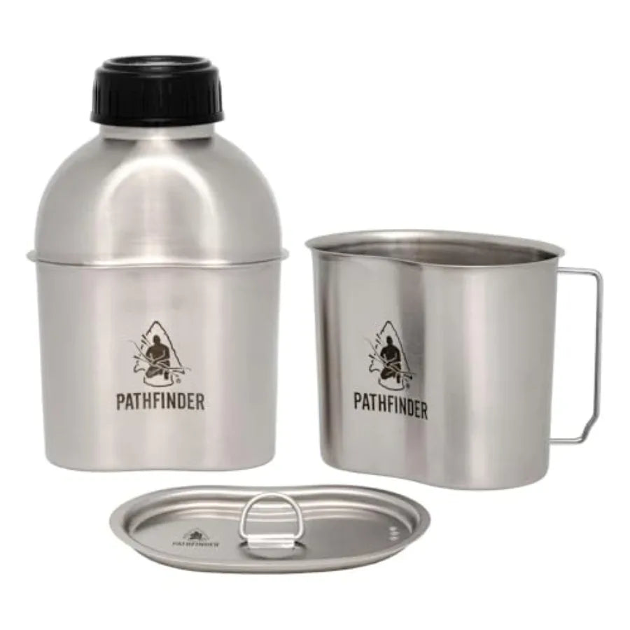 Stainless Steel Canteen Cooking Set - 3-Piece Backpacking Mess Kit Hiking Cooking Set Camping Cookware and Trail Gear Great for