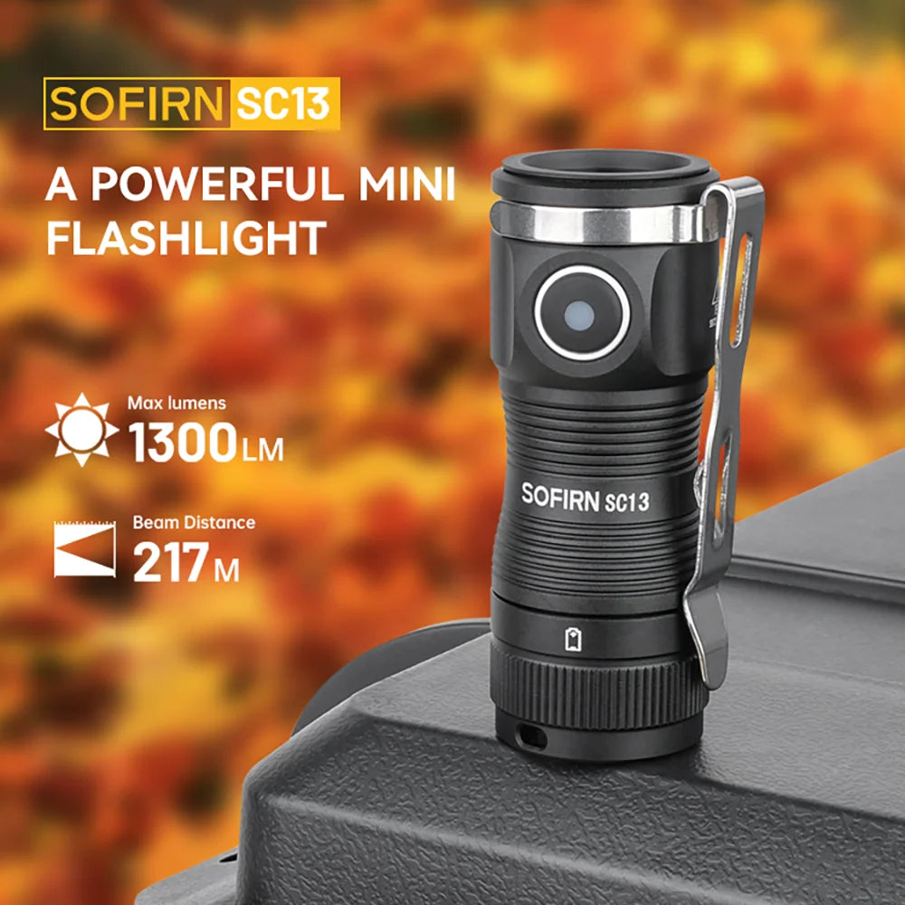 SOFIRN SC13 Black Green 519A/SST40 LED 1300lm Mini Tactical 18350 Flashlight 6000K Keychain Emergency Torch