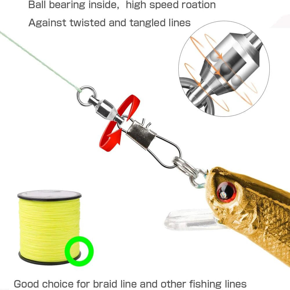 100Pcs Ball Bearing Snap Swivels Swivels Fishing Tackle with Safety Interlock Snap Saltwater Freshwater Stainless Fishing Tackle