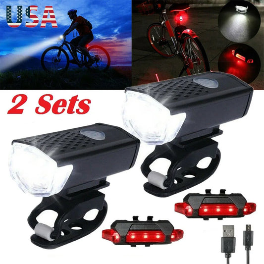 2PCS USB Rechargeable Bike Light Set Front Light with Taillight Easy to Install 3 Modes Bicycle Accessories for the Bicycle