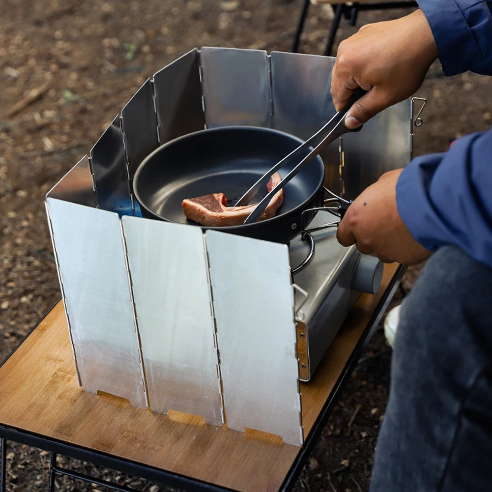 10 Plates Foldable Camping Picnic Cooking Burner Windproof Screen Gas Stove Wind Shield Aluminum Ultralight Outdoor Wind Shield