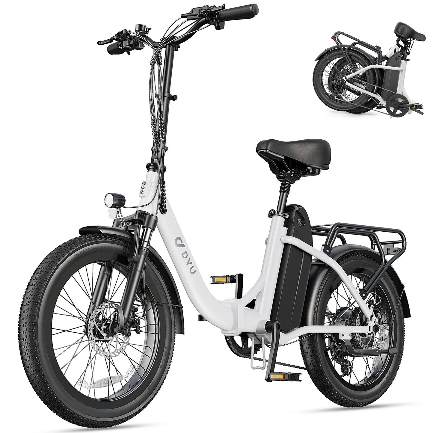 DYU C9 Electric Bicycle Peak 1000W Motor 48V15.6AH Lithium Battery Electric Bike Hydraulic Brake 20*3.0 Inch Fat Tire E-bike