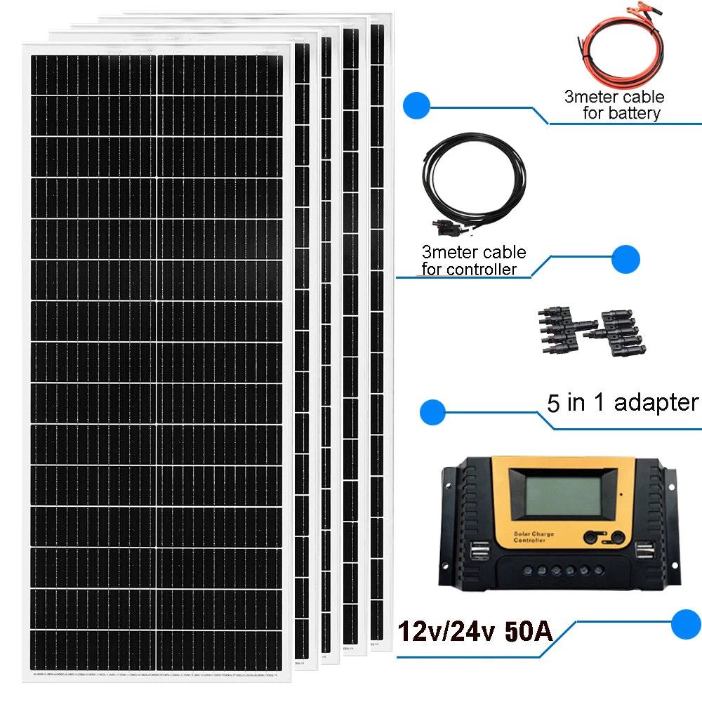 Rigid Solar panel 1000W / 400W /500W/ 300W / 200W / 100W Solar Panels charger battery Charging module Cell For Car Boat Home RV