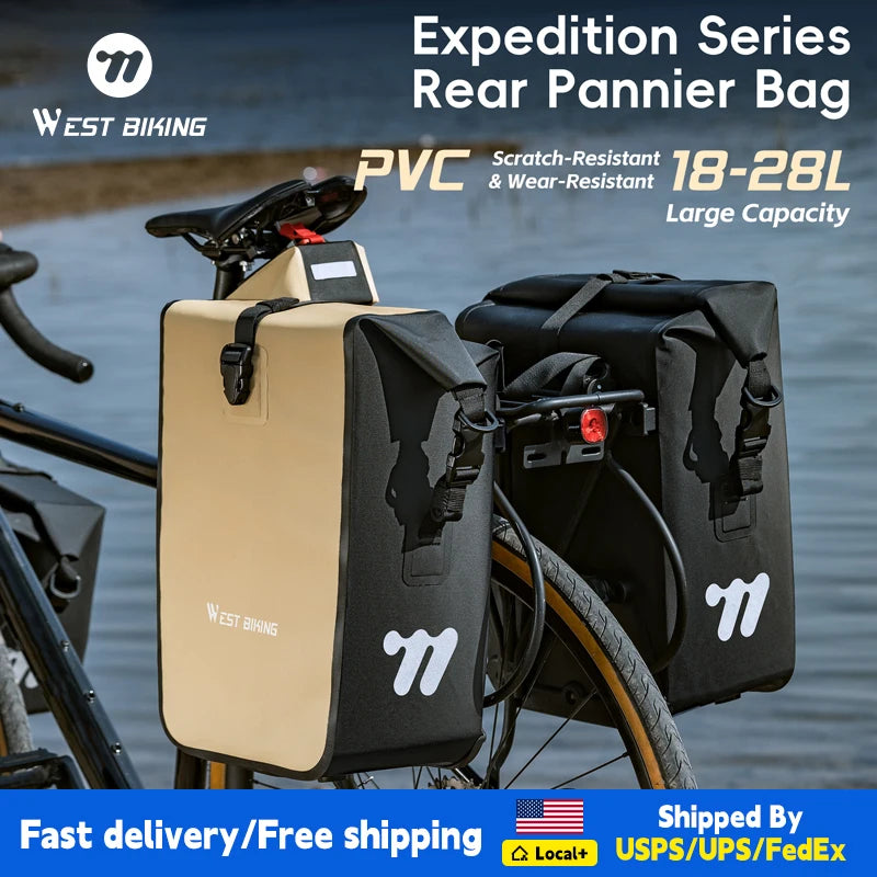 WEST BIKING Bike Pannier Bag 18-28L Full Waterproof Travel Bicycle Rear Seat Trunk Quick Release Buckle Cycling Bag Bike Access