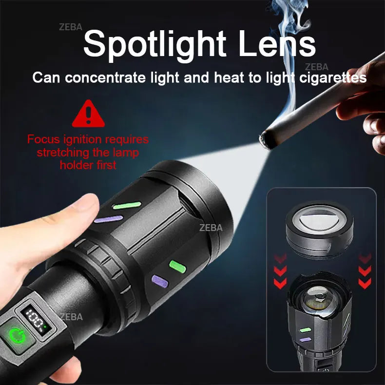 Ultra Powerful Lamp With 5 Modes Super High Power Rechargeable Flashlight Outdoor Lantern Camping Flashlights Can Make Fire