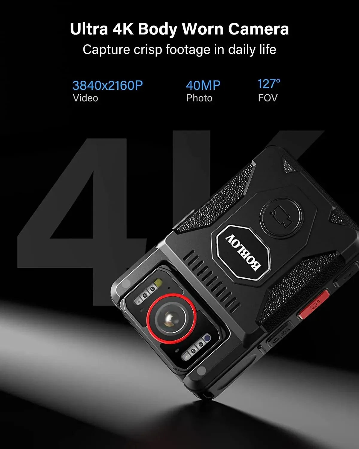 BOBLOV M7 Pro 4K GPS Body Camera 256GB Video Recorder 180° Rotate Lens Mounted Camera 4000mAh Battery 15 Hours Recording Bodycam