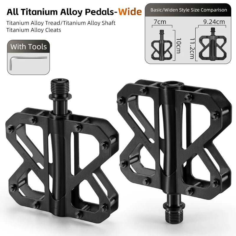 WEST BIKING All Titanium Alloy Bicycle Pedals 3 Bearings Racing Pedal Lightweight Cycling Flat Pedal MTB Road Bike Accessories
