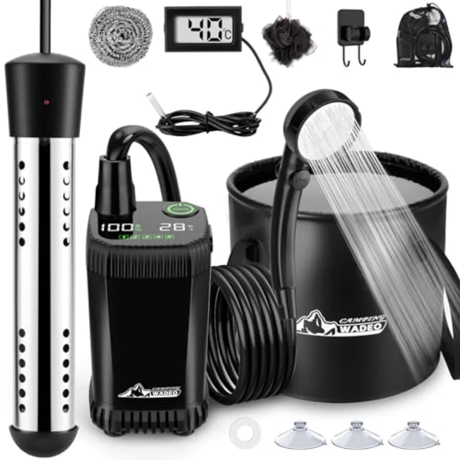 2026 Upgraded Portable Shower for Camping with Heater Rechargeable Camping Shower with Intelligent LED Display 5 Gal Foldable B