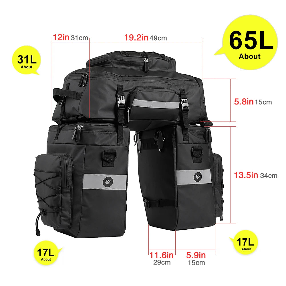 Rhinowalk Bike Pannier Bag 3 in 1 Big Capacity Trunk Bags For MTB Road Bicycle Cycling Double Side Rear Rack Seat Storage Bag