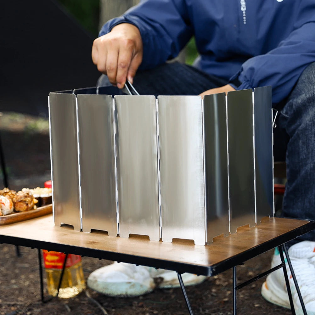 10 Plates Foldable Camping Picnic Cooking Burner Windproof Screen Gas Stove Wind Shield Aluminum Ultralight Outdoor Wind Shield