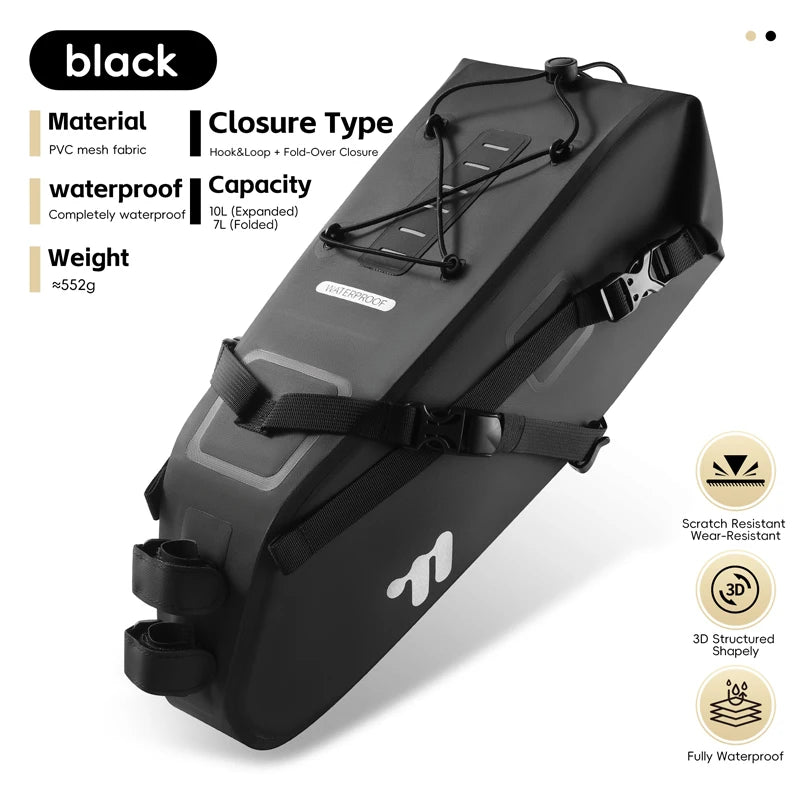 WEST BIKING Bicycle Saddle Bag 10-14L Large Capacity Full Waterproof Cycling Tail Bag Daily Travel Storage Bag MTB Bike Access