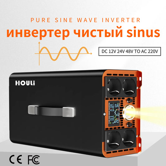 3000W 5000W 6000W 7000W Pure Sine Wave Inverter DC 12V 24V To 220V 230V Inversor Voltage Converters Power Bank Solar Inverter