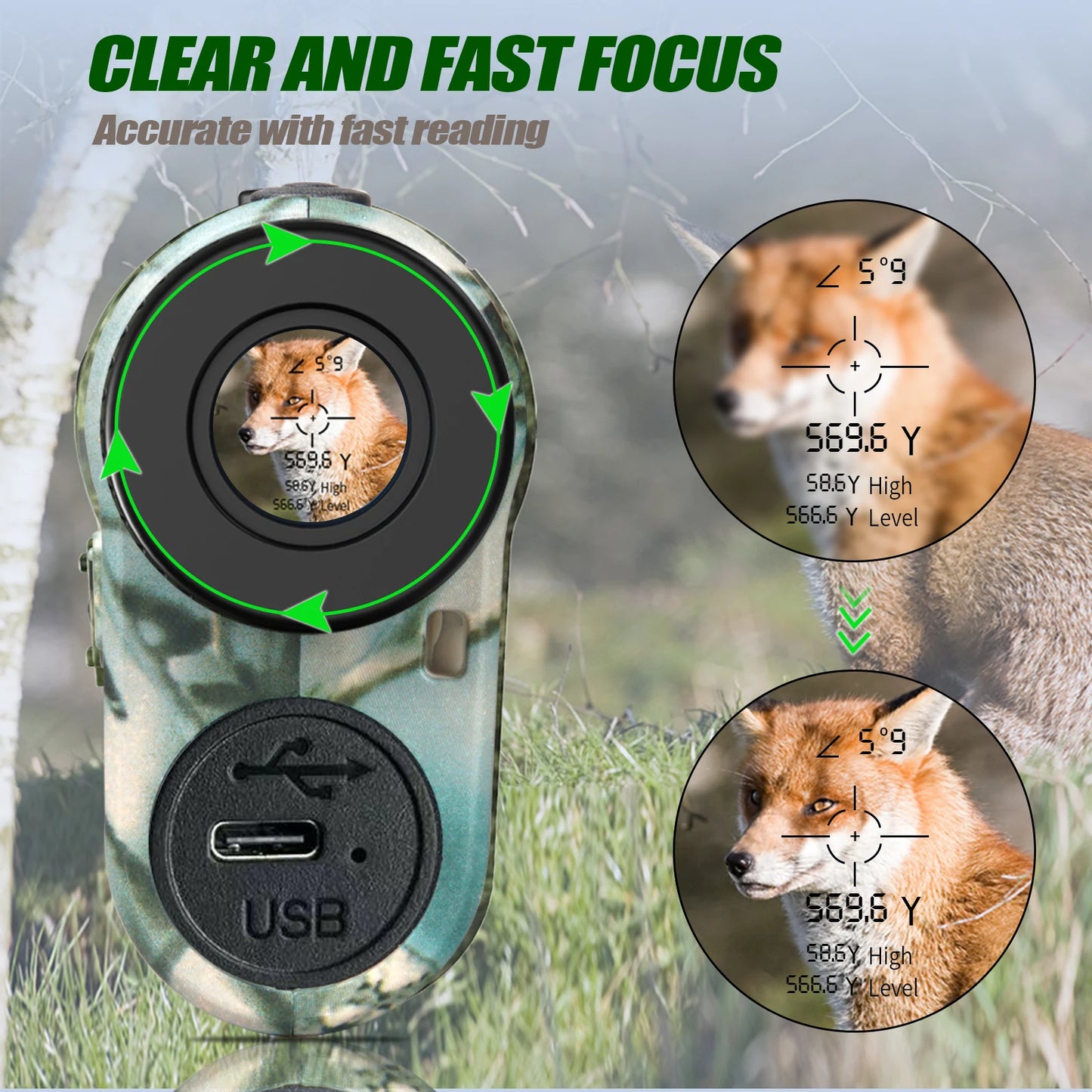 REVASRI Hunting Laser Rangefinder 1000 Yards with Type-C Rechargeable Hunting Range Finder with Target Acquisition Technology