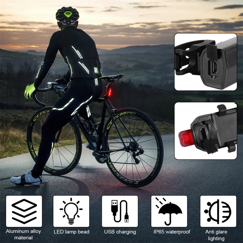 2PCS USB Rechargeable Bike Light Set Front Light with Taillight Easy to Install 3 Modes Bicycle Accessories for the Bicycle