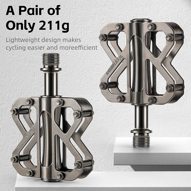 WEST BIKING All Titanium Alloy Bicycle Pedals 3 Bearings Racing Pedal Lightweight Cycling Flat Pedal MTB Road Bike Accessories