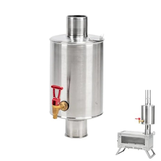 Camping Tent Stove Water Tank Chimney Water Tank 304 Stainless Steel Water Tank for Wood Stove Pipe Diameter 6cm/ 2.36in 3L Cap