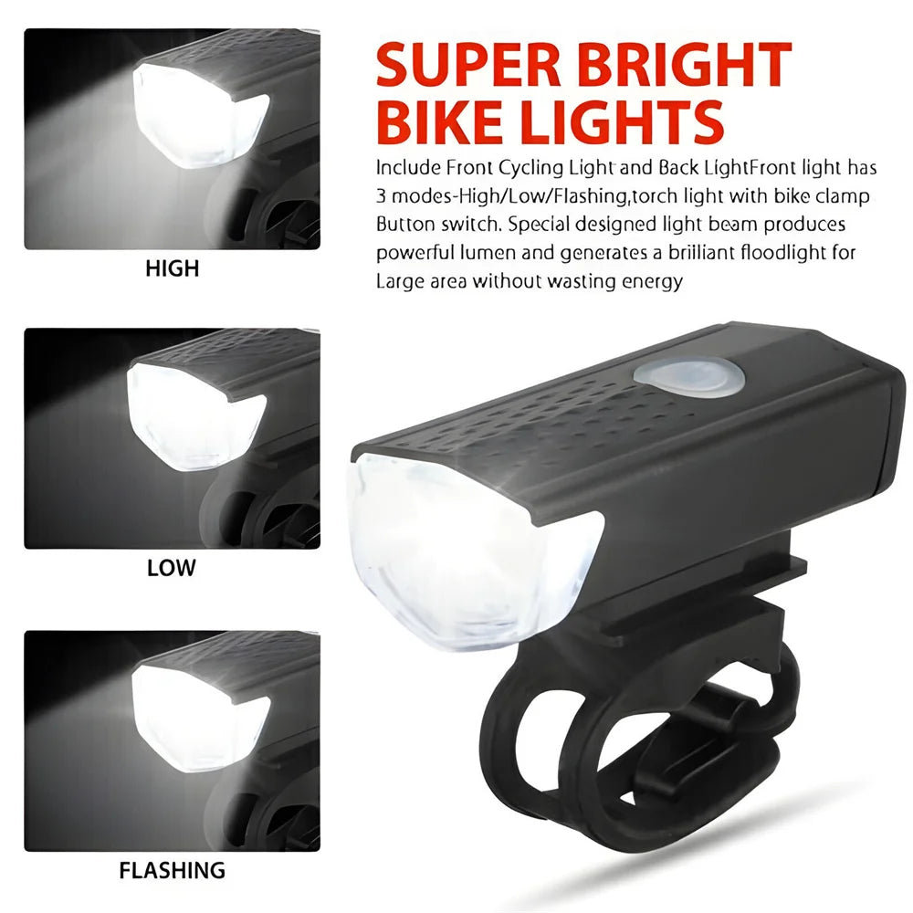 2PCS USB Rechargeable Bike Light Set Front Light with Taillight Easy to Install 3 Modes Bicycle Accessories for the Bicycle