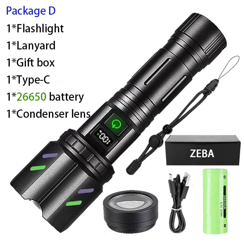 Ultra Powerful Lamp With 5 Modes Super High Power Rechargeable Flashlight Outdoor Lantern Camping Flashlights Can Make Fire