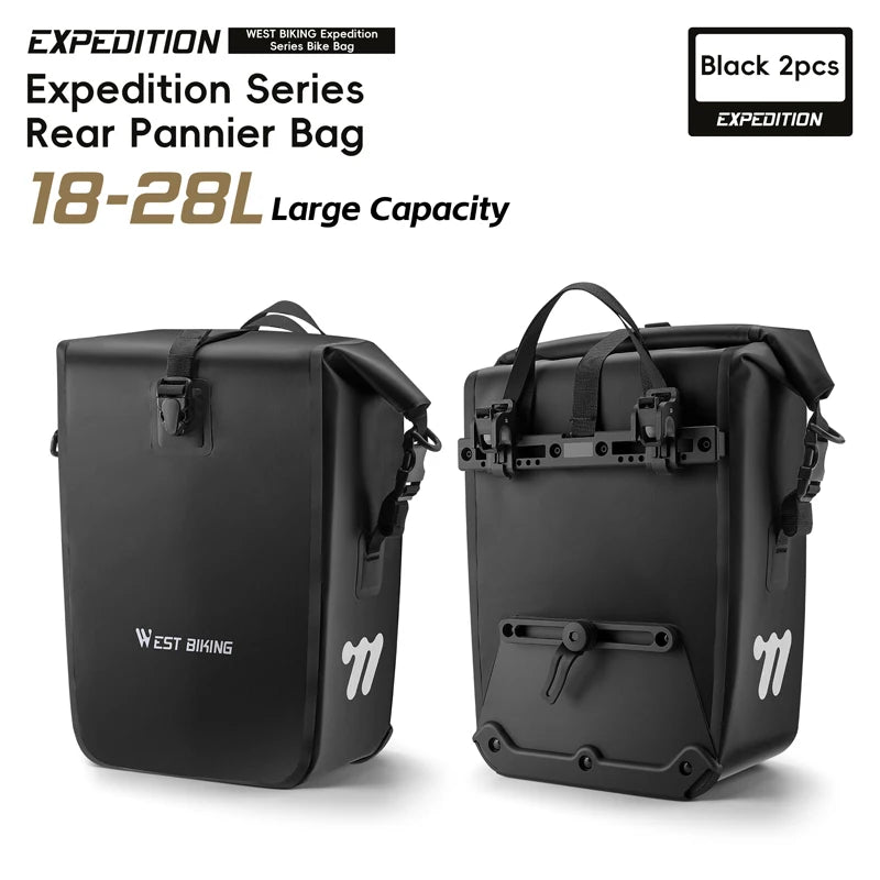 WEST BIKING Bike Pannier Bag 18-28L Full Waterproof Travel Bicycle Rear Seat Trunk Quick Release Buckle Cycling Bag Bike Access