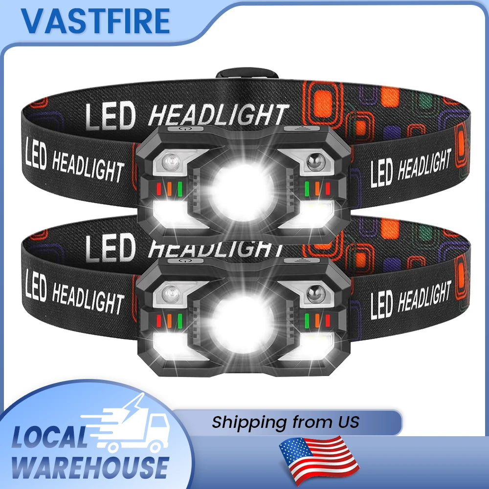 Rechargeable Headlamp Motion Sensor LED Headlight Red Light Super Bright Fishing Light Head Flashlight Camping Outdoor Head Lamp