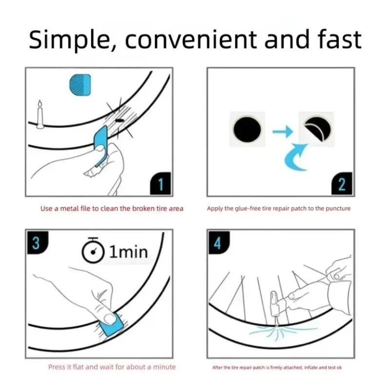 48pcs Tire Repair Patch with 2pcs Tire Lever  Self-Adhesive Inner Tube Patches for Mountain Bike Electric Scooter