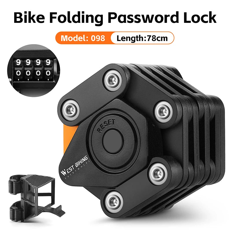 WEST BIKING Bicycle Folding Lock 4 Code Digits Anti-theft Lock Portable E-Bike Scooter Password Foldable Lock Cycling Accessory