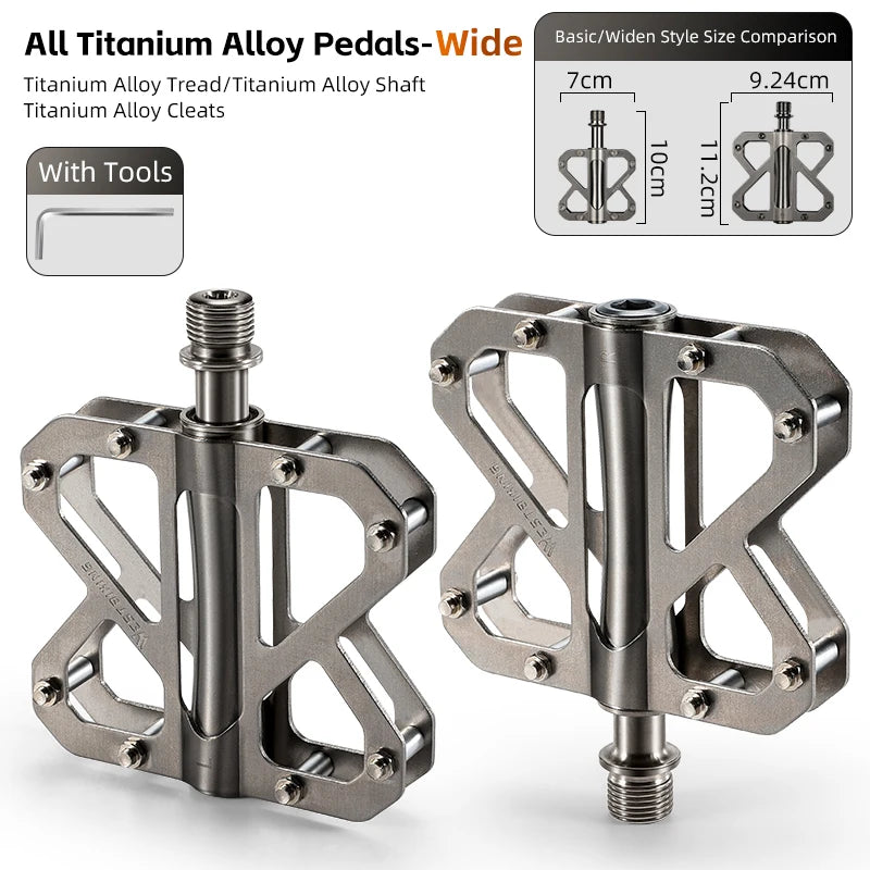 WEST BIKING All Titanium Alloy Bicycle Pedals 3 Bearings Racing Pedal Lightweight Cycling Flat Pedal MTB Road Bike Accessories