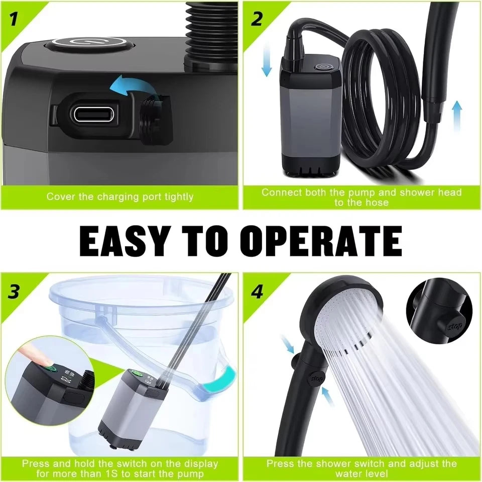 Portable Shower for Camping, 6000mAh Rechargeable Camping Shower, 4 Spray Modes