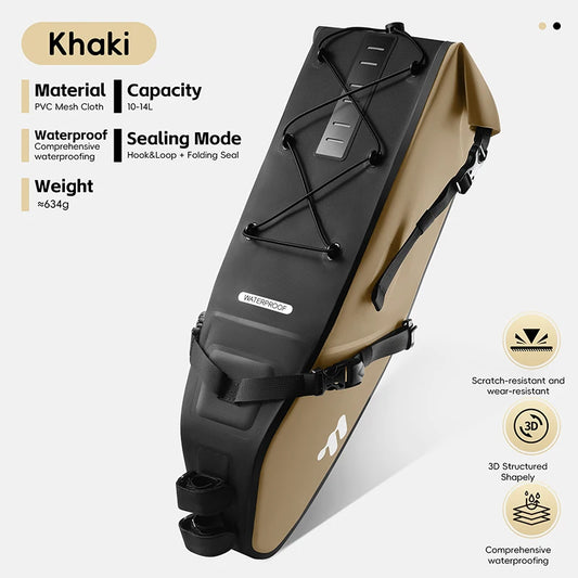 WEST BIKING Bicycle Saddle Bag 10-14L Large Capacity Full Waterproof Cycling Tail Bag Daily Travel Storage Bag MTB Bike Access