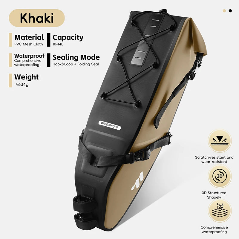 WEST BIKING Bicycle Saddle Bag 10-14L Large Capacity Full Waterproof Cycling Tail Bag Daily Travel Storage Bag MTB Bike Access