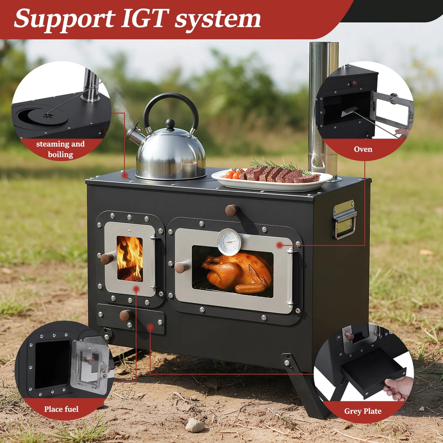 Hot Tent Stove with Chimney Pipe Stainless Wood Burning Stove with Oven for Outdoor Heating & Cooking Ice Fishing Hunting