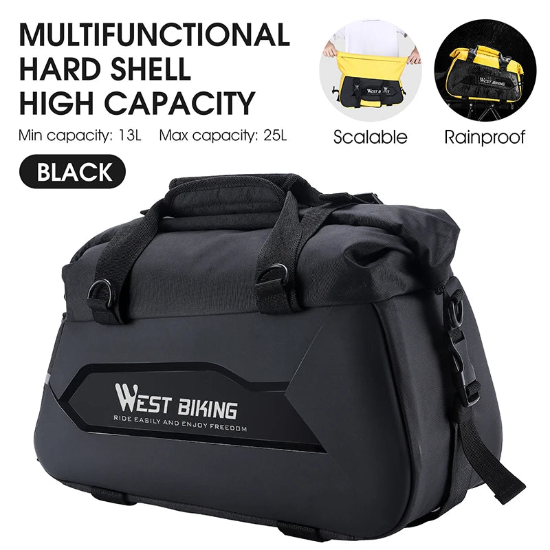WEST BIKING Portable Bicycle Trunk Bag  Expandable 13-25L Bike Cargo Carrier Bag Waterproof Cycling Rear Rack Suitcase Accessory